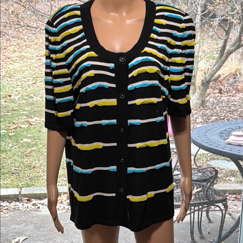Y2K Stizzoli Designer Striped Button-Up Women's Sweater, Made in Italy, Large